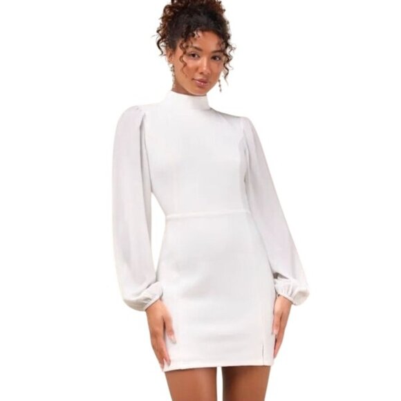 Lulus Dresses & Skirts - NEW Lulus Exceptionally Flirty White Long Sleeve Backless Mini Dress Size XS
